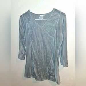 Parsley Sage Sz S Blue Gray V Neck Circle Cutout Cotton Jersey Knit Tunic Shirt